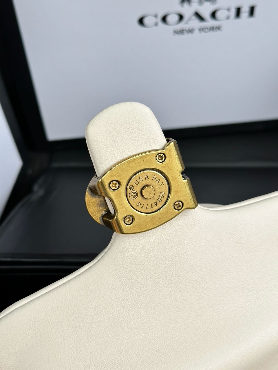 Coach Leather Covered C Closure Puffy Tabby Shoulder Bag Cream - 29