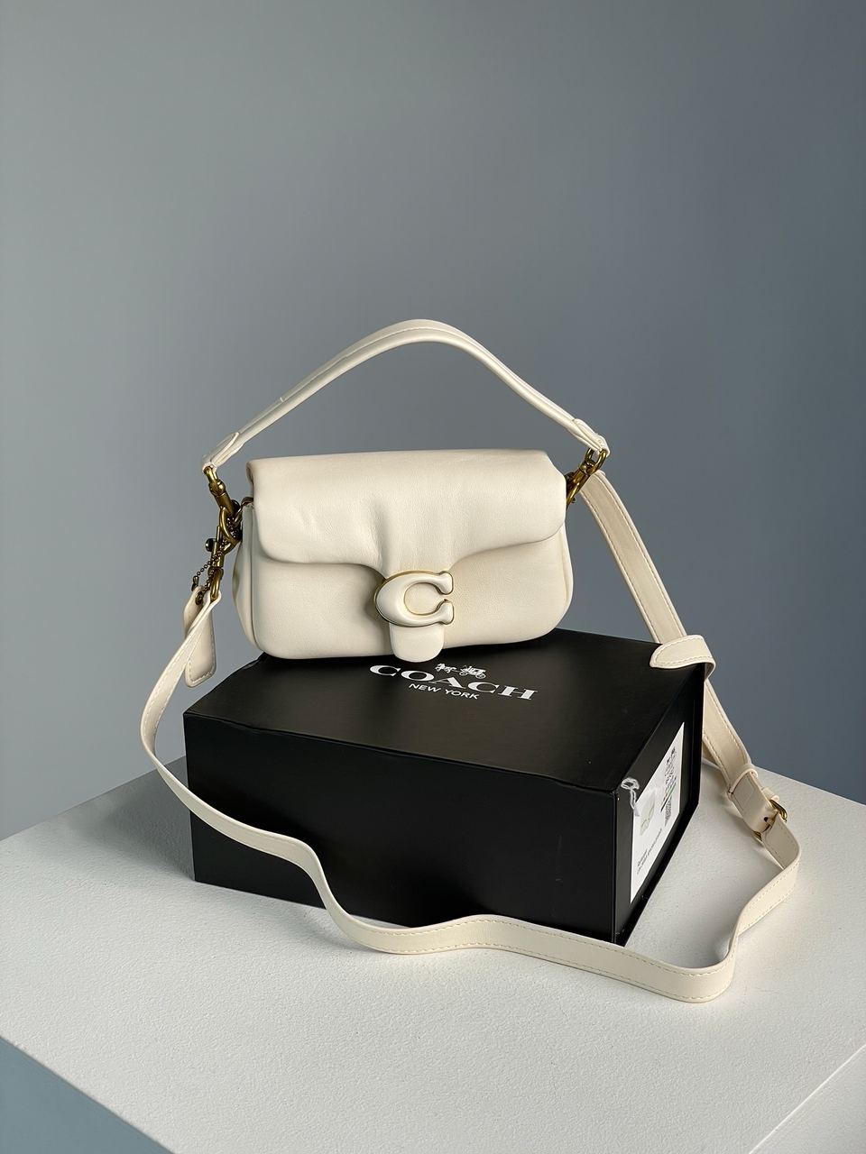 Coach Leather Covered C Closure Puffy Tabby Shoulder Bag Cream - 3