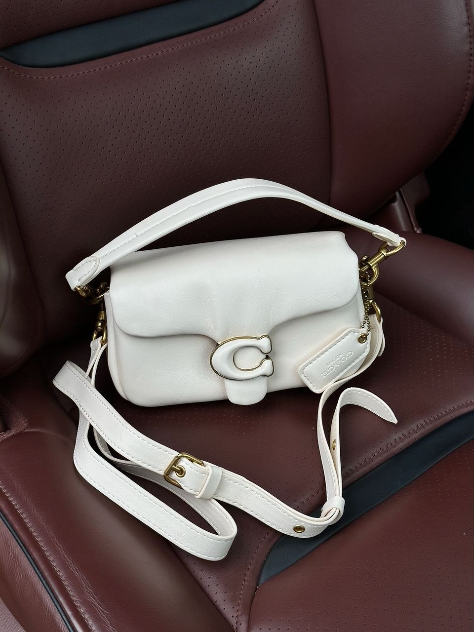 Coach Leather Covered C Closure Puffy Tabby Shoulder Bag Cream - 4