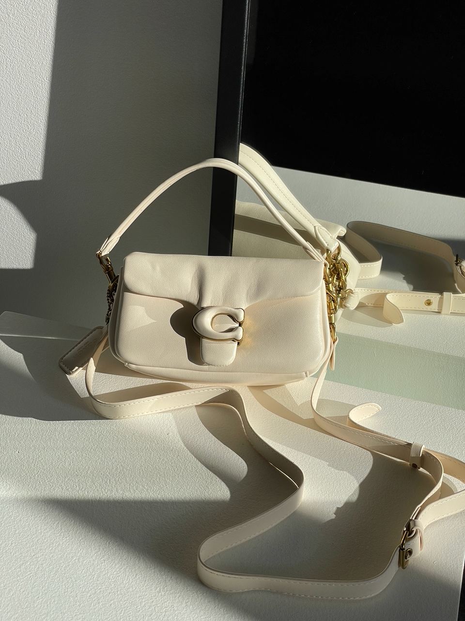 Coach Leather Covered C Closure Puffy Tabby Shoulder Bag Cream - 6