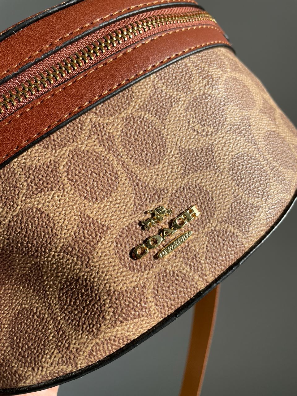 Coach Leather Signature Belt Bag, Tan/Rust - 12