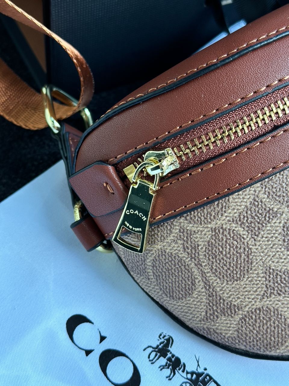 Coach Leather Signature Belt Bag, Tan/Rust - 23