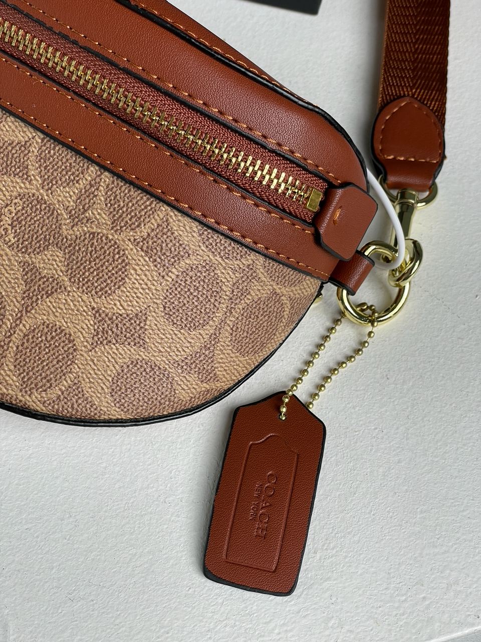 Coach Leather Signature Belt Bag, Tan/Rust - 25