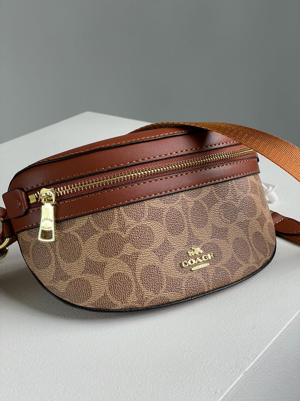 Coach Leather Signature Belt Bag, Tan/Rust - 4