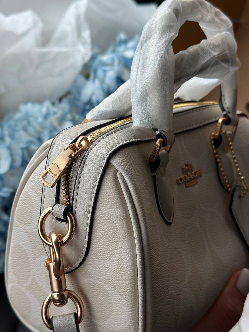 Coach Mini Rowan Satchel in Cream/Chalk Leather - 15