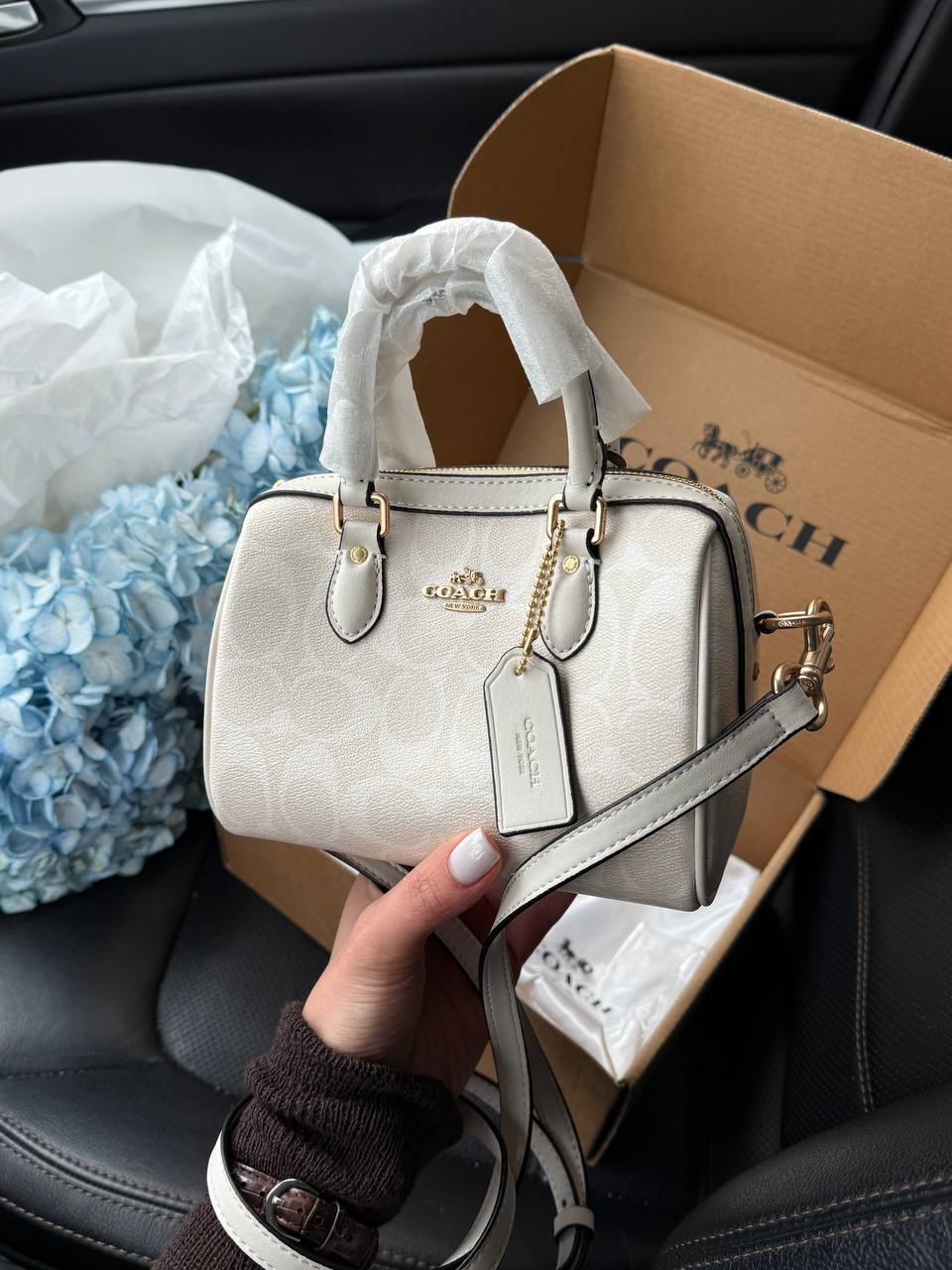 Coach Mini Rowan Satchel in Cream/Chalk Leather - 8