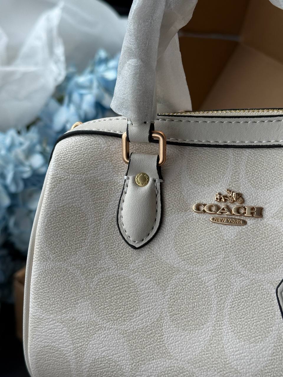Coach Mini Rowan Satchel in Cream/Chalk Leather - 9