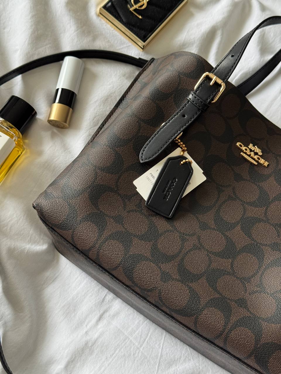 Coach Mollie Tote Bag In Signature Canvas Dark Brown/Black - 3