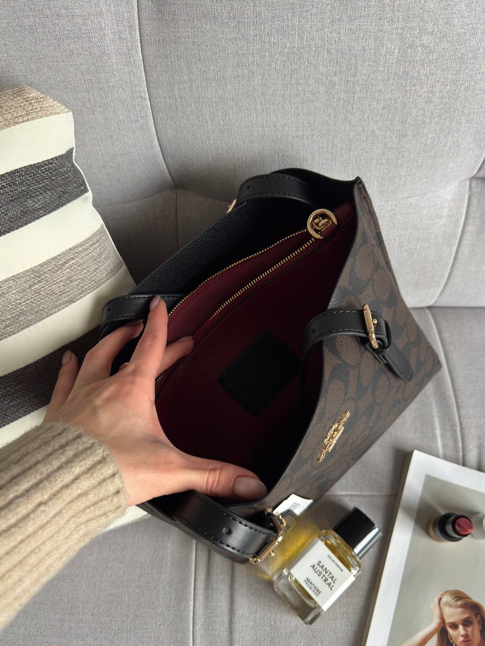 Coach Mollie Tote Bag In Signature Canvas Dark Brown/Black - 9