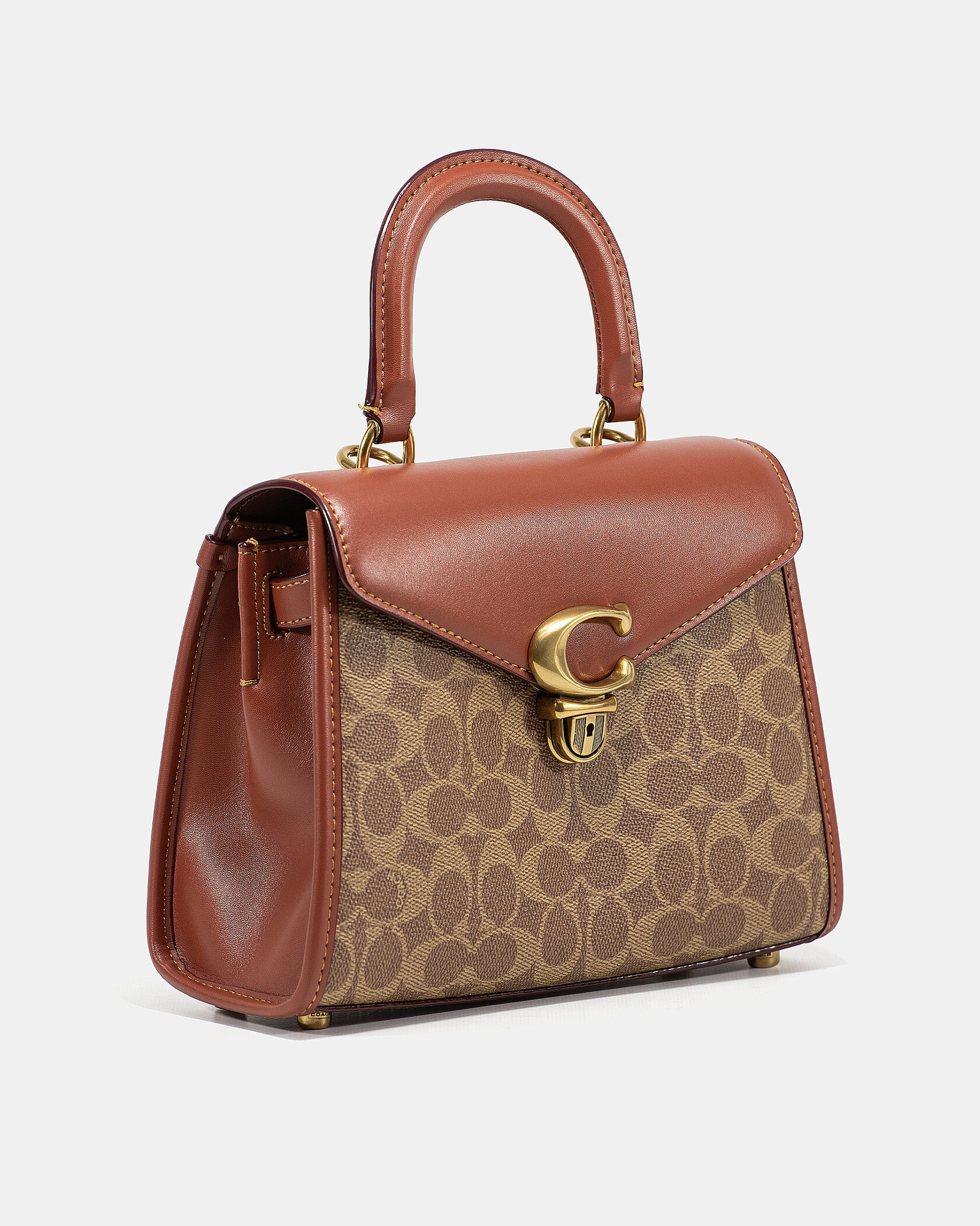 Coach Parker Small Top Handle Bag in Signature Canvas Tan/Saddle Brown - 5