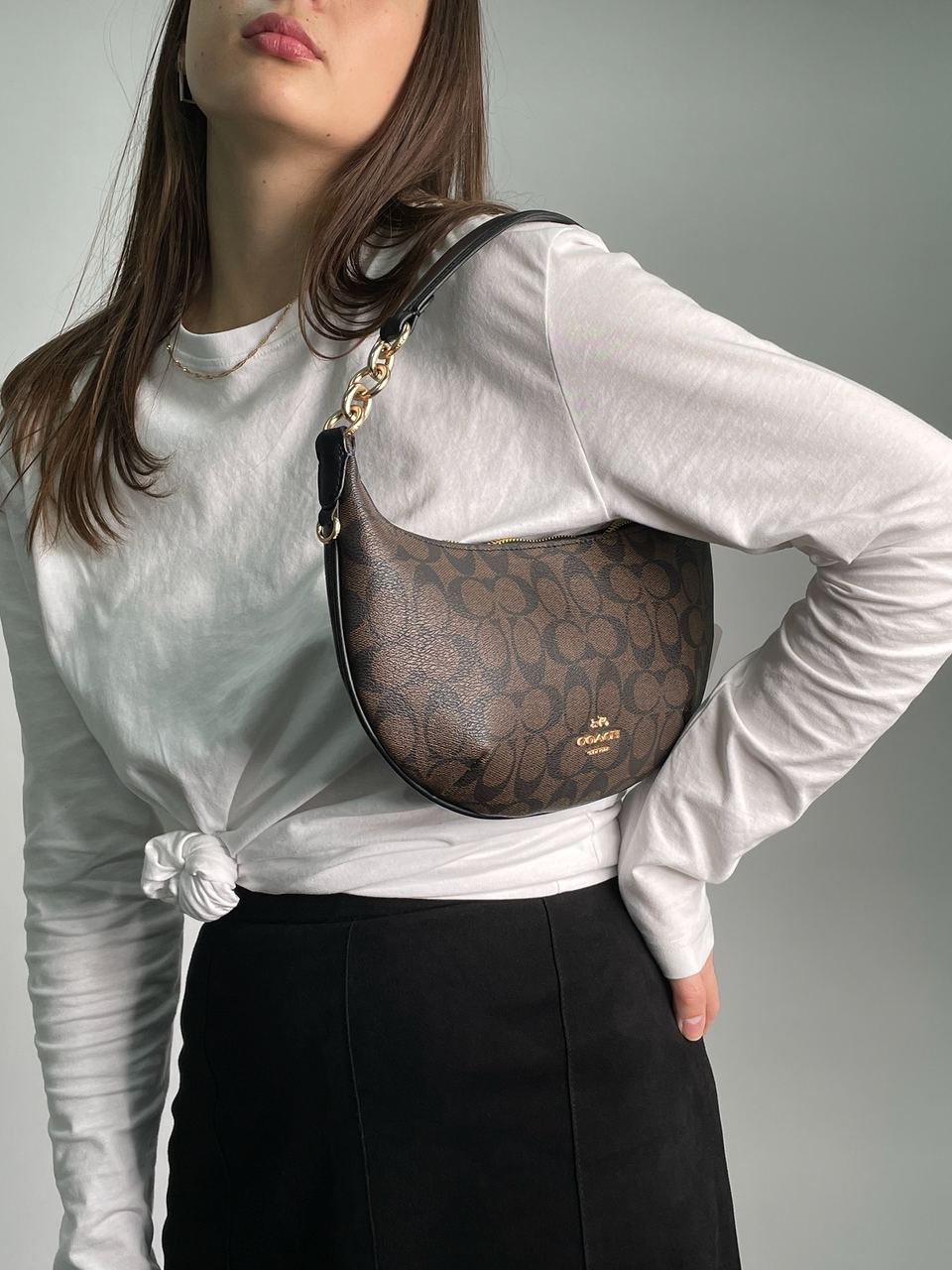 Coach Payton Hobo In Signature Canvas in Brown/Black - 4