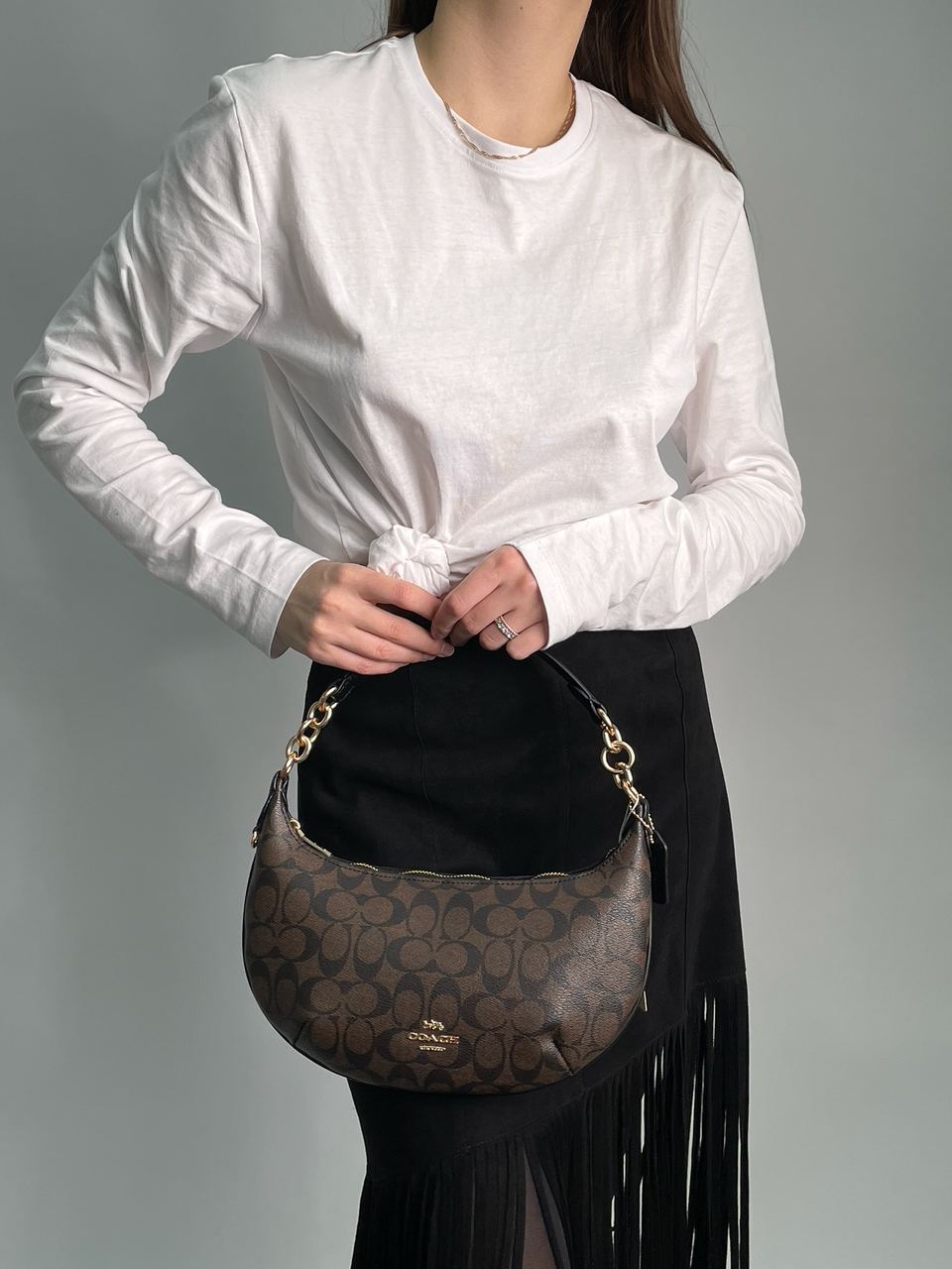 Coach Payton Hobo In Signature Canvas in Brown/Black - 5