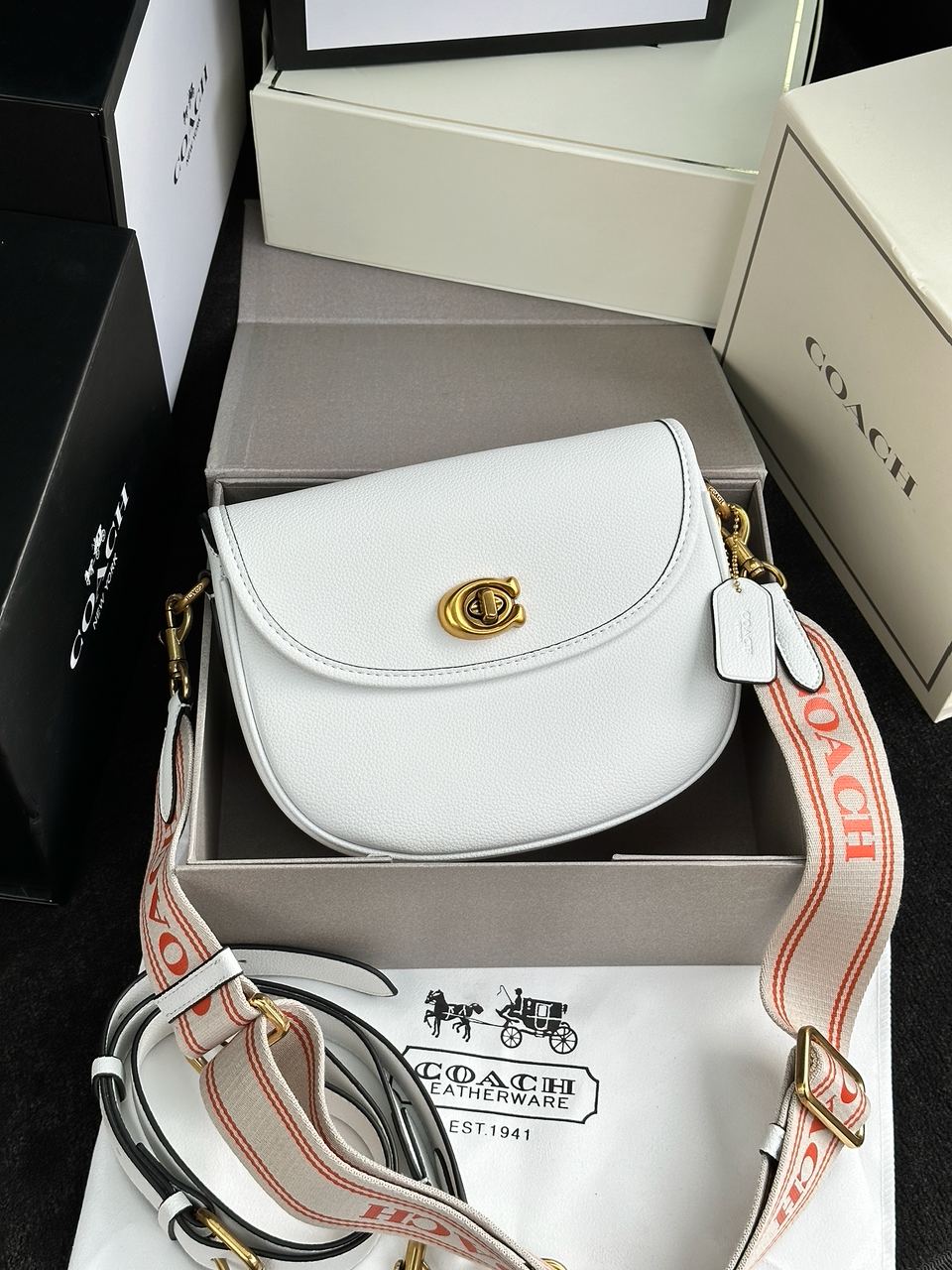 Coach Polished Pebble Willow Saddle Bag White - 2