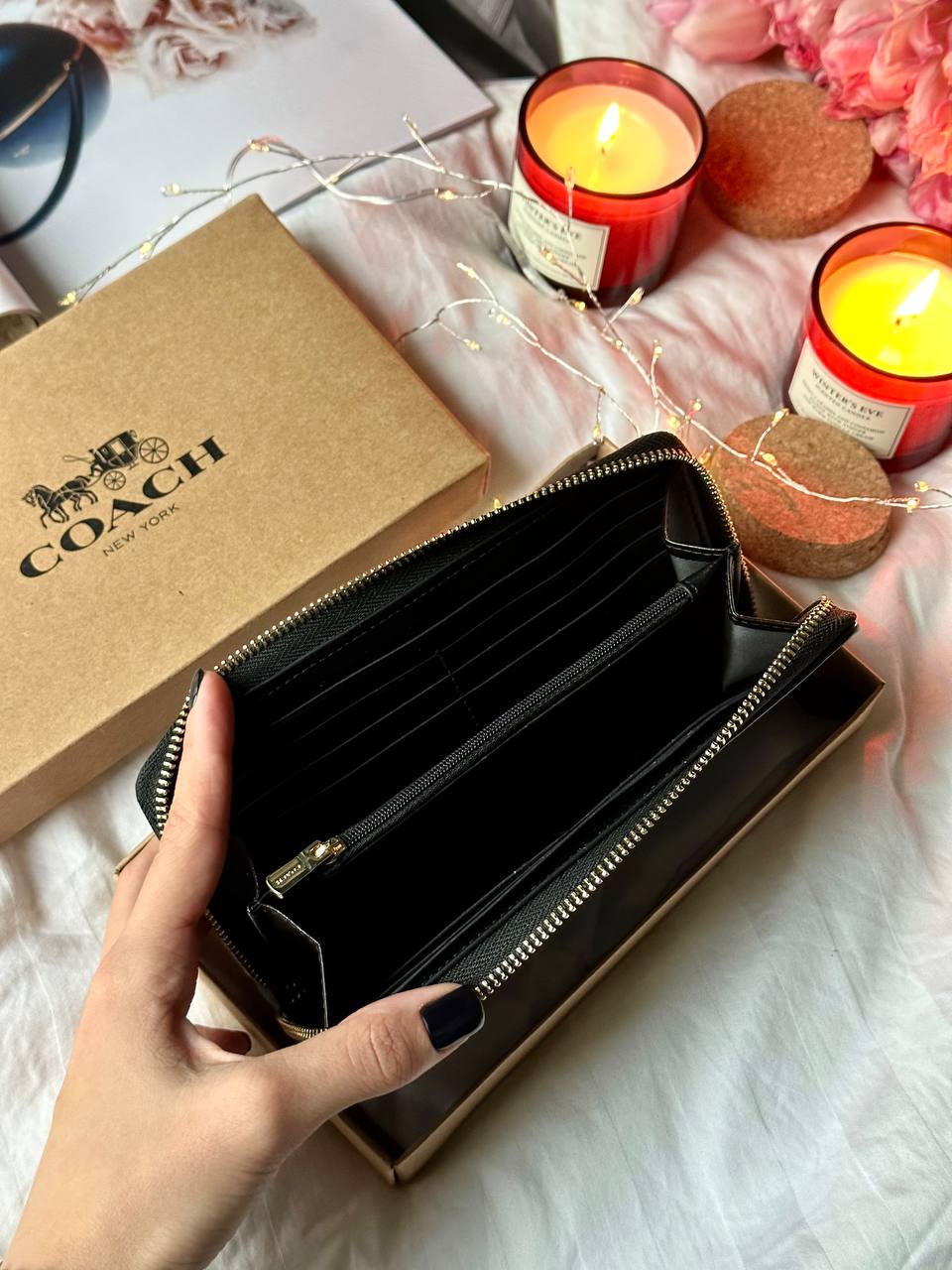 Coach Round Fastener Long Wallet Signature Brown/Black - 10