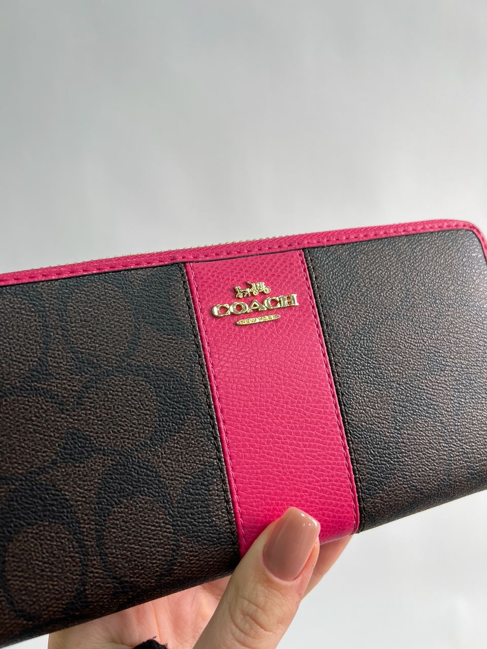 Coach Round Fastener Long Wallet Signature Brown/Pink - 7