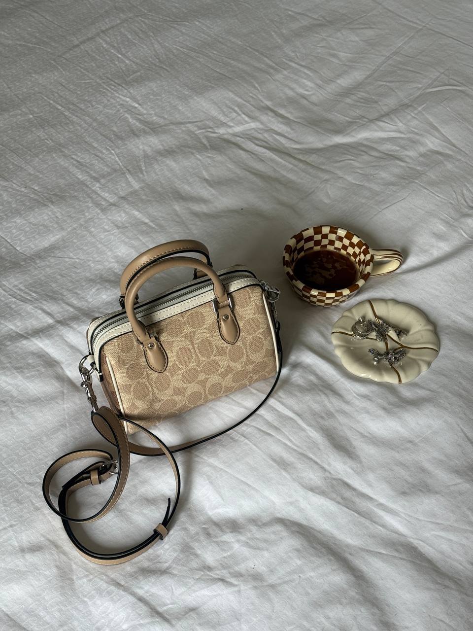 Coach Rowan Satchel Bag In Signature Canvas Beige - 6