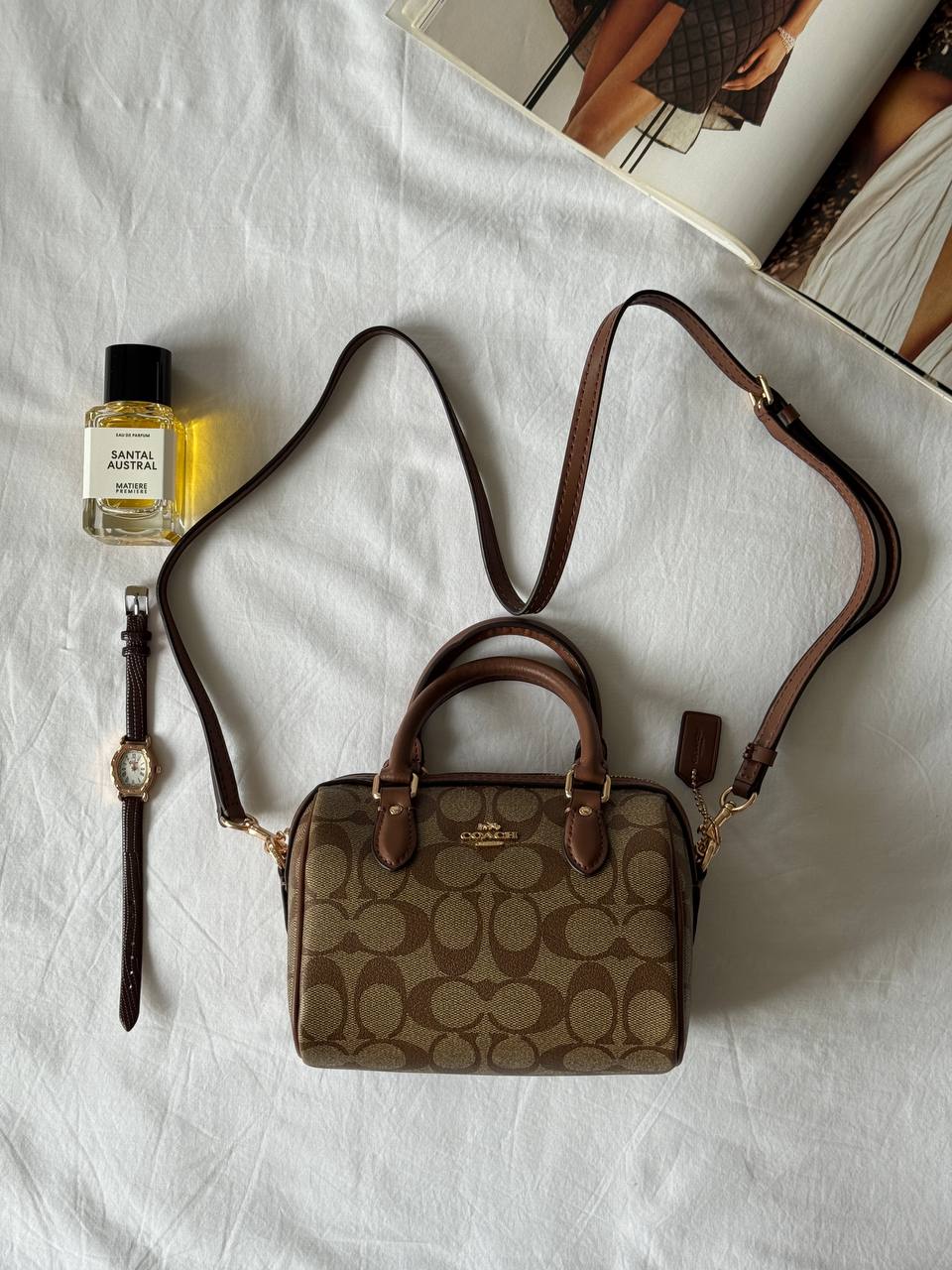 Coach Rowan Satchel Bag In Signature Canvas Brown/Beige