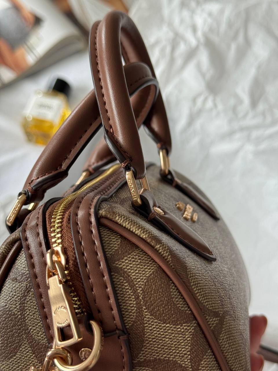 Coach Rowan Satchel Bag In Signature Canvas Brown/Beige - 10