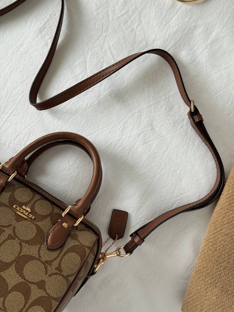 Coach Rowan Satchel Bag In Signature Canvas Brown/Beige - 7