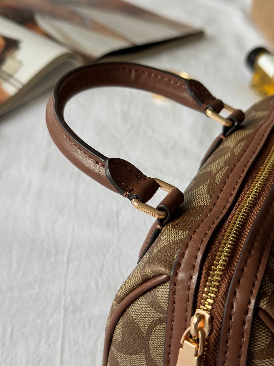 Coach Rowan Satchel Bag In Signature Canvas Brown/Beige - 9