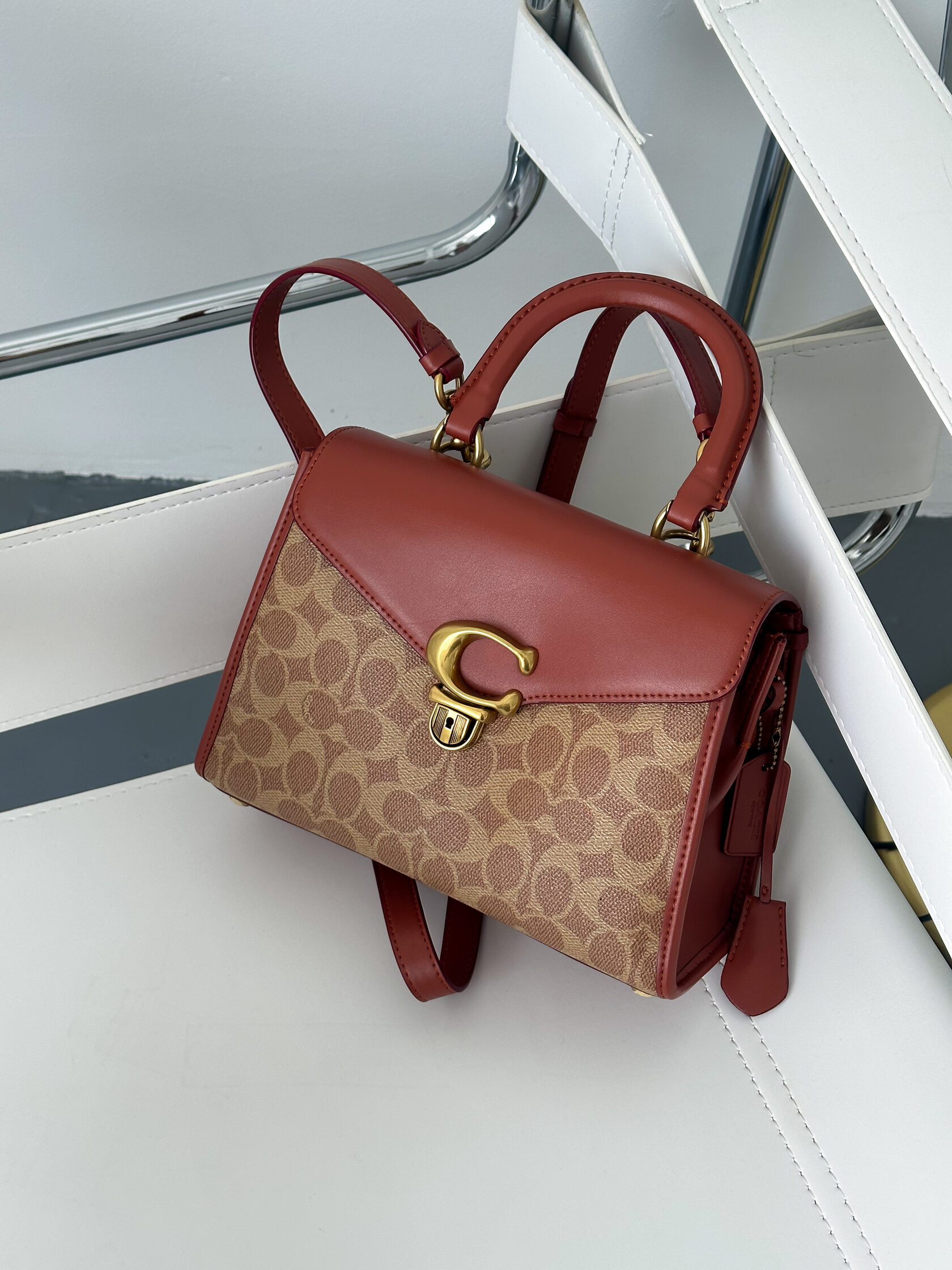 Coach Sammy Top Handle Bag in Signature Canvas Brass/Tan/Rust - 4