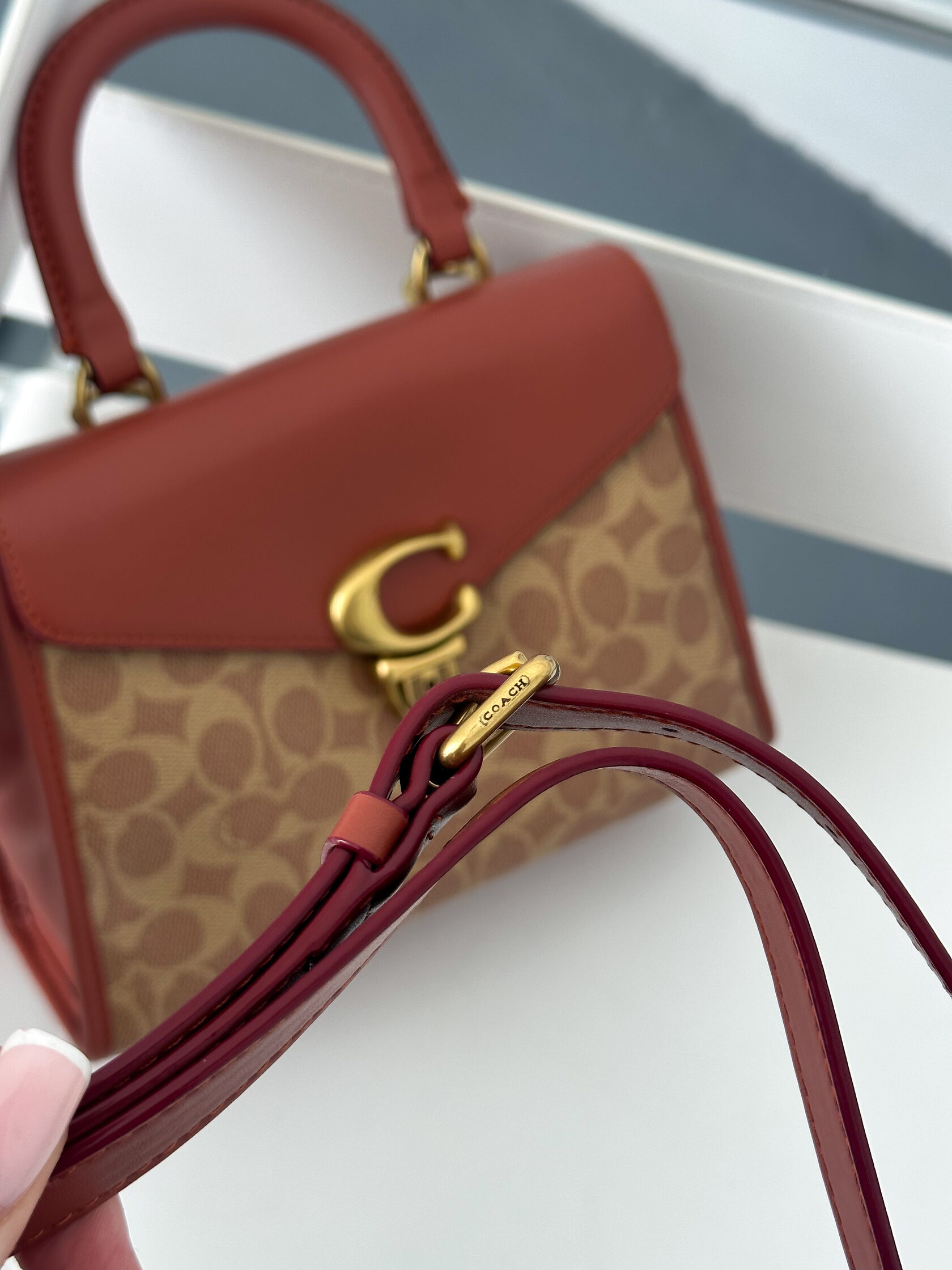 Coach Sammy Top Handle Bag in Signature Canvas Brass/Tan/Rust - 9