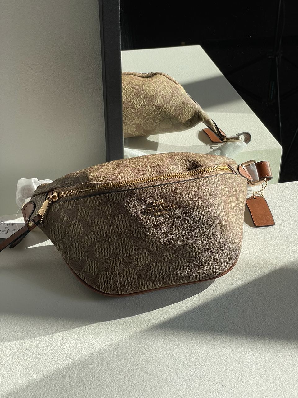 Coach Signature Belt Bag Fanny Pack Khaki Saddle - 5