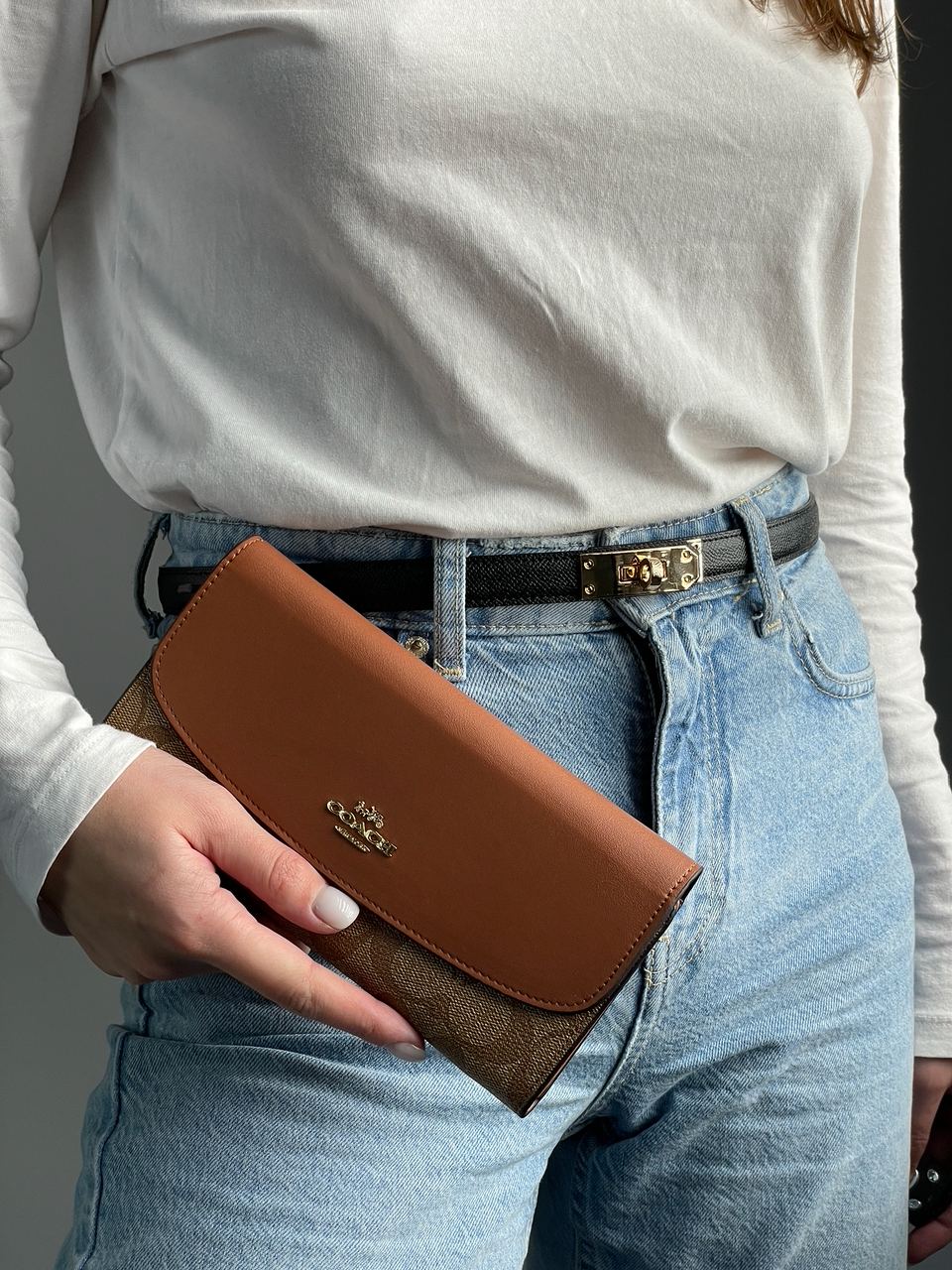 Coach Signature PVC Slim Envelope Wallet Brown - 3