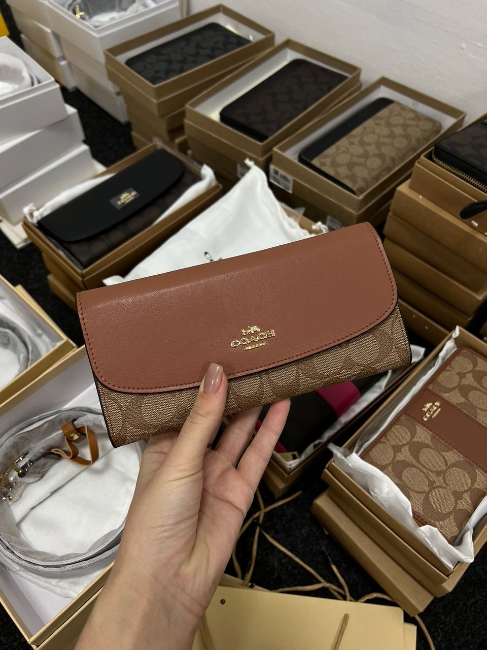 Coach Signature PVC Slim Envelope Wallet Brown - 5