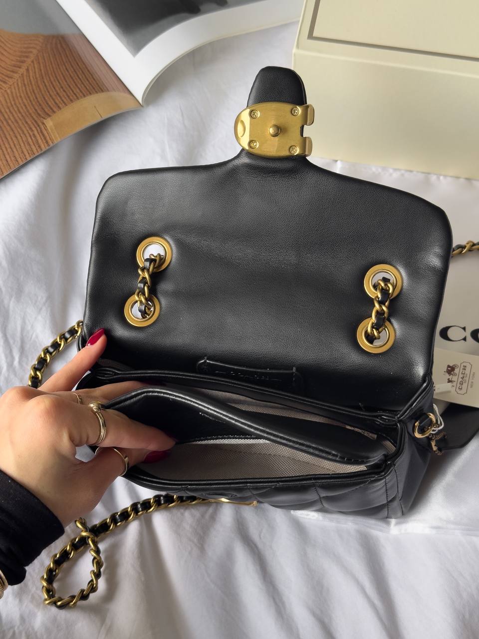 Coach Tabby Shoulder Bag 20 With Quilting Black/Gold - 15