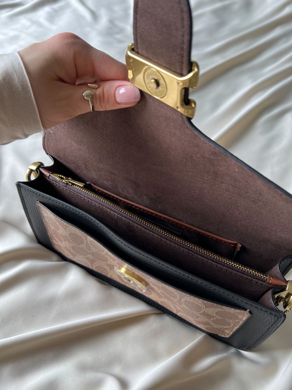 Coach Tabby Shoulder With Signature Canvas Tan Black - 11