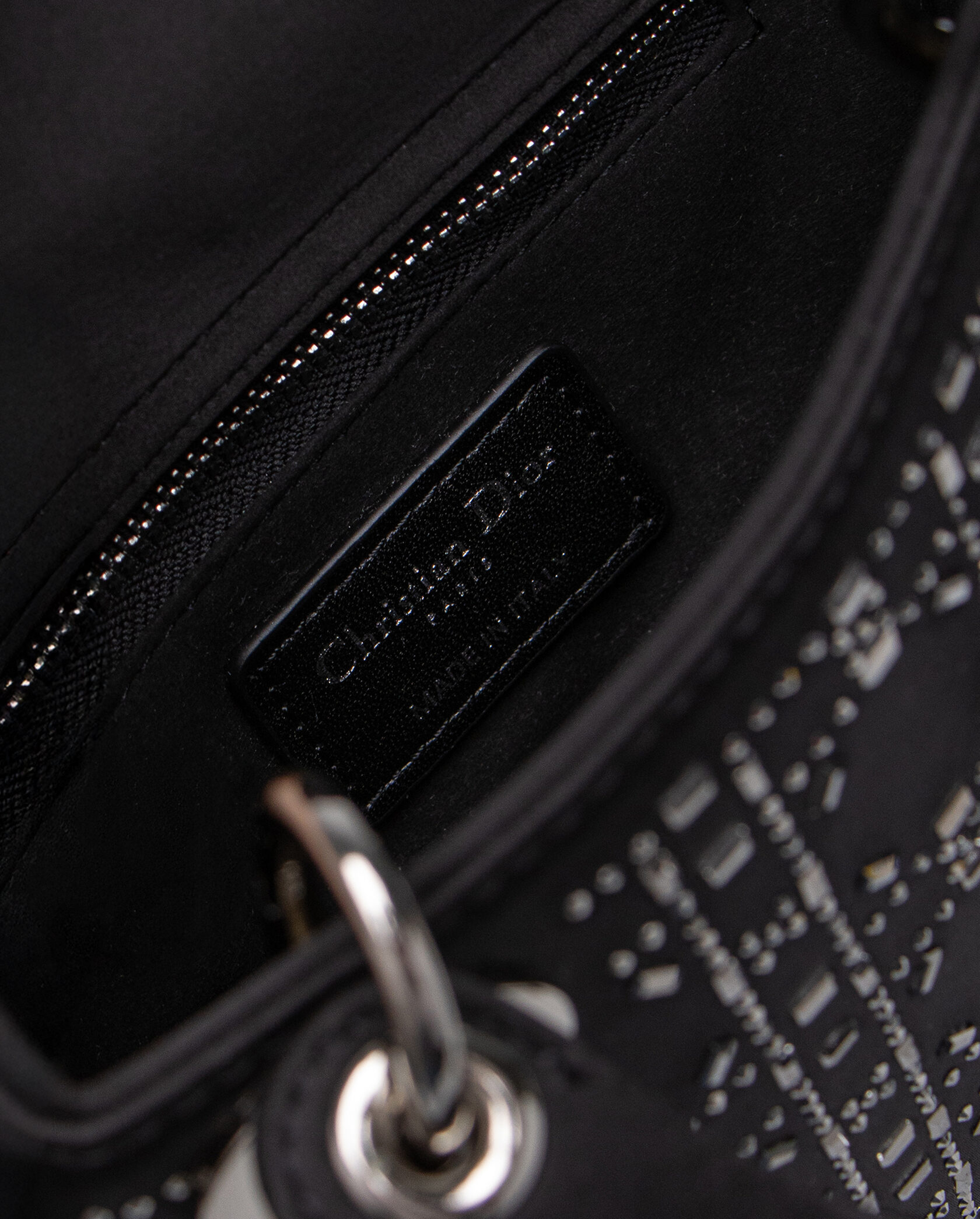 Dior Mini Lady Dior Bag Black Strass Cannage Satin - 12