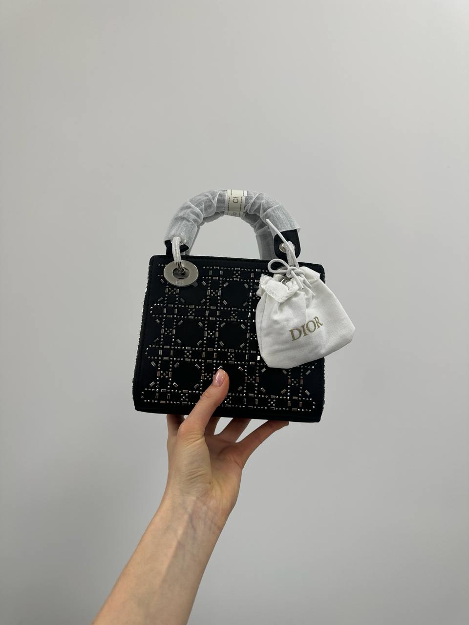 Dior Mini Lady Dior Bag Black Strass Cannage Satin - 5