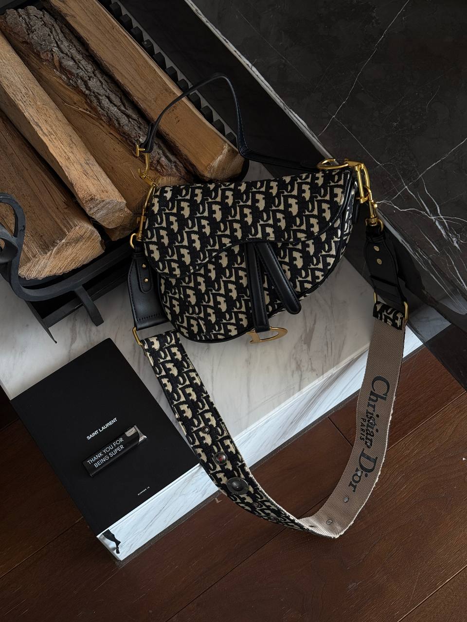 Dior Saddle Bag with Strap Black Dior Oblique Jacquard - 2