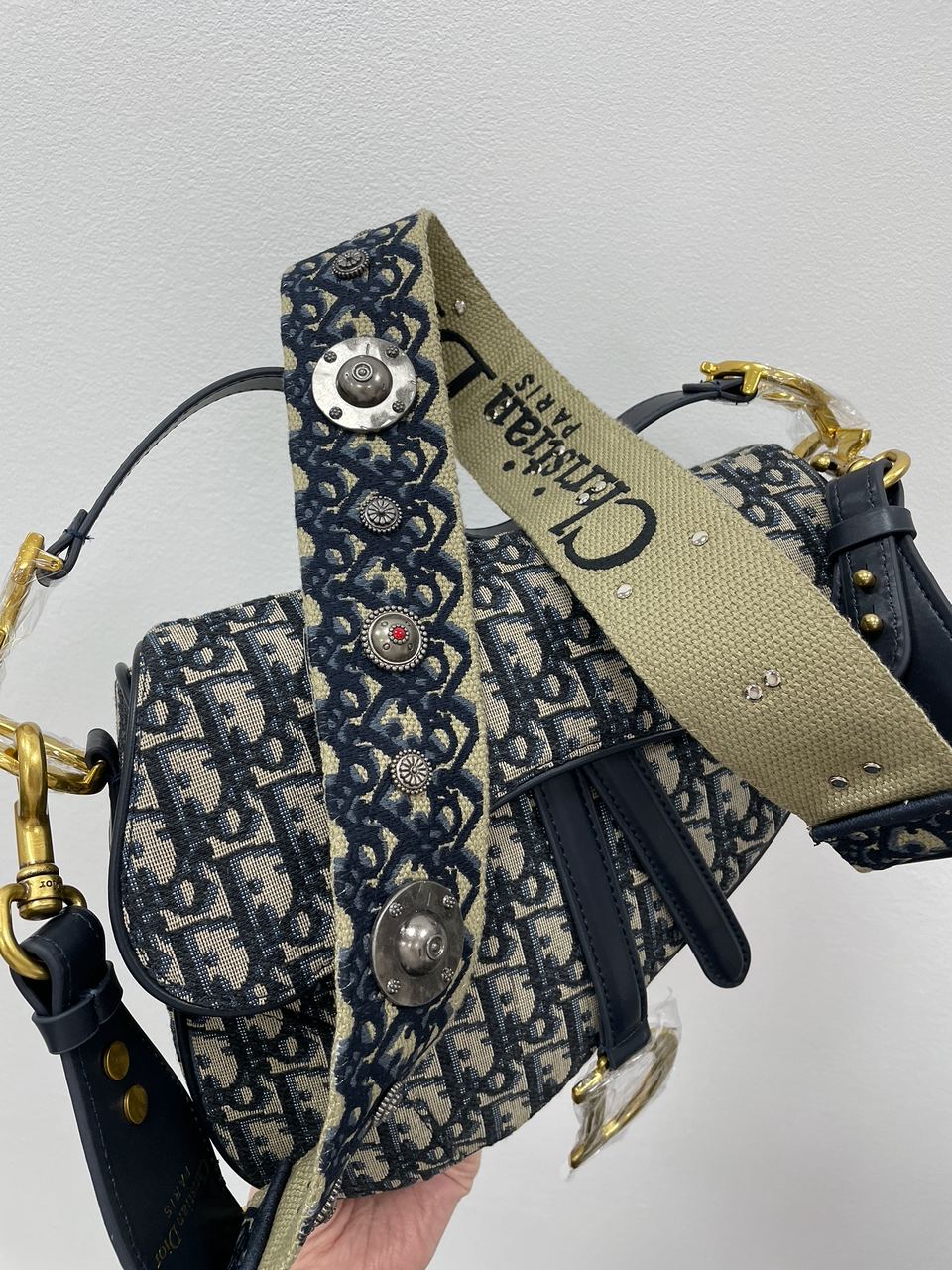 Dior Saddle Bag with Strap Blue Dior Oblique Jacquard - 14