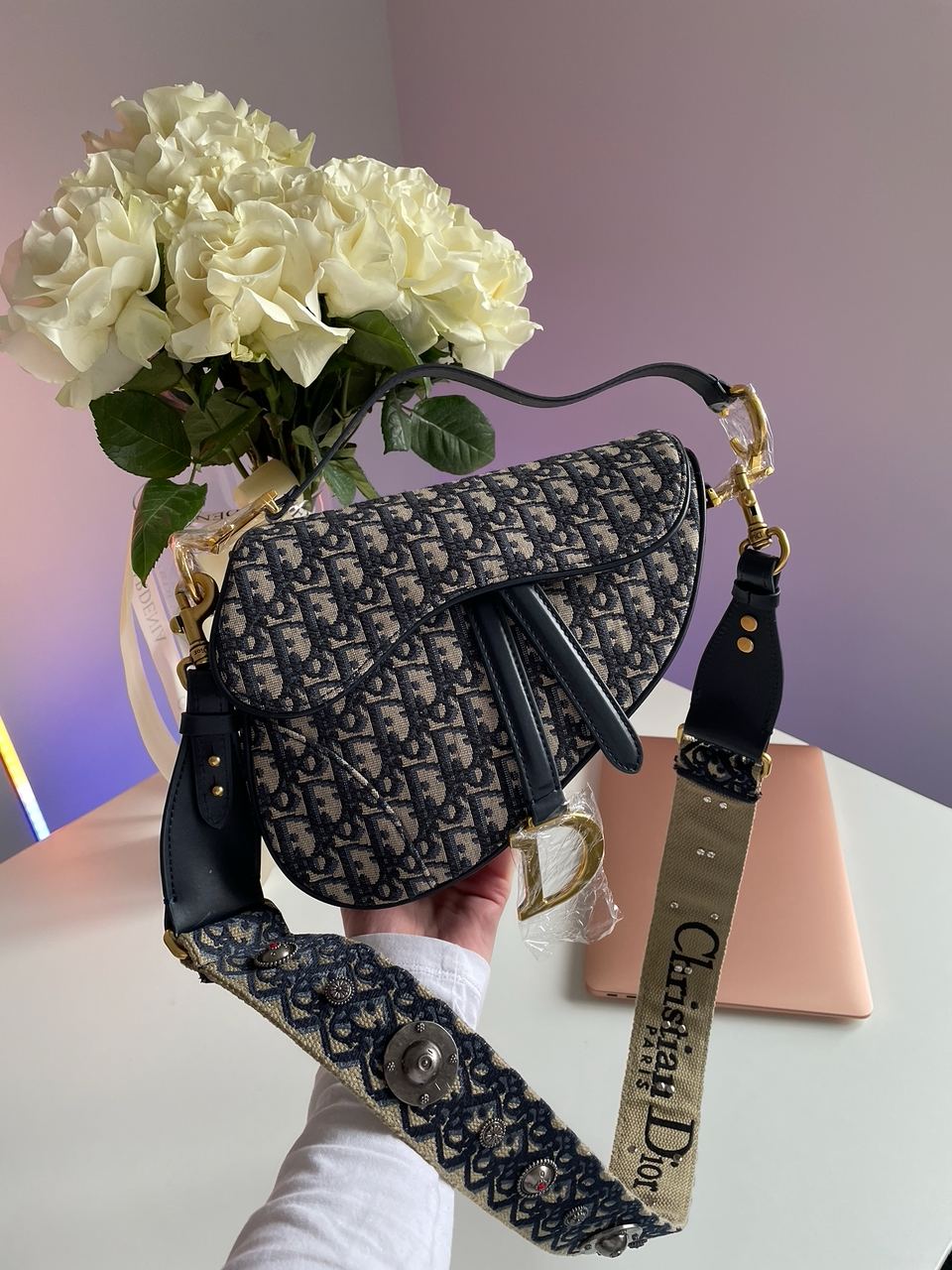 Dior Saddle Bag with Strap Blue Dior Oblique Jacquard - 7