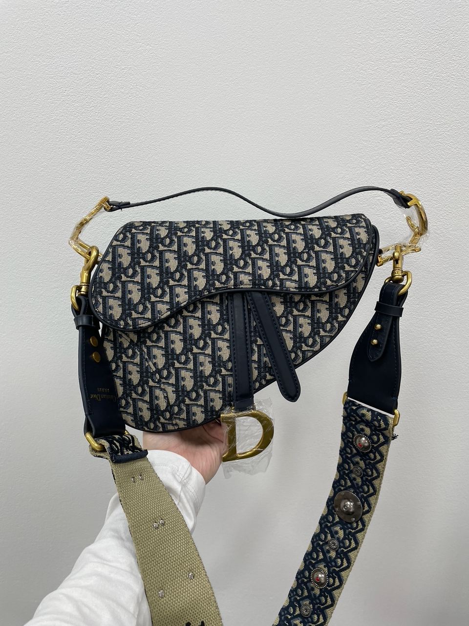 Dior Saddle Bag with Strap Blue Dior Oblique Jacquard - 9