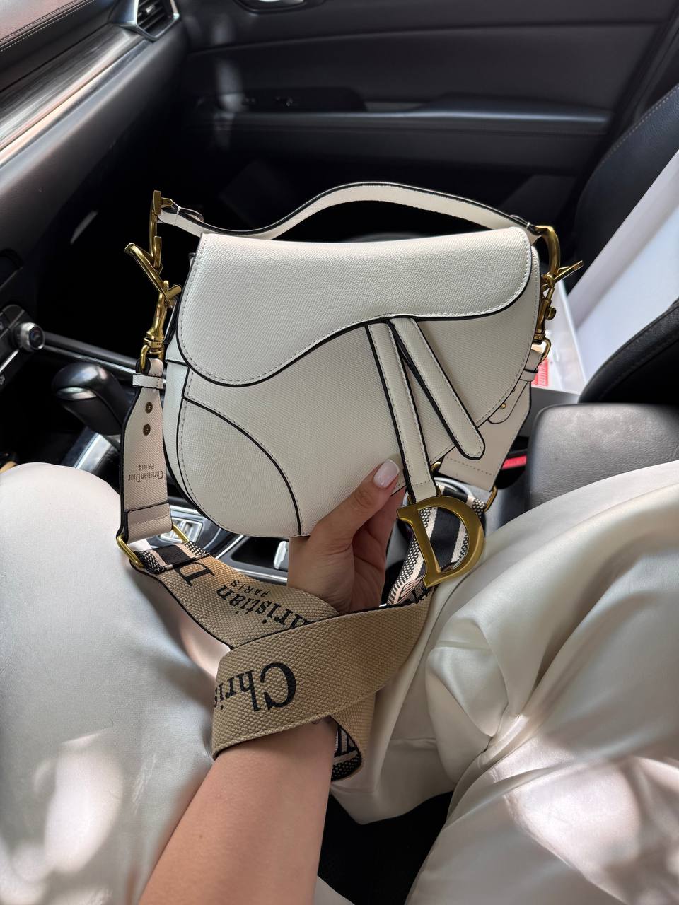 Dior Saddle Bag with Strap Milk Grained Calfskin - 3