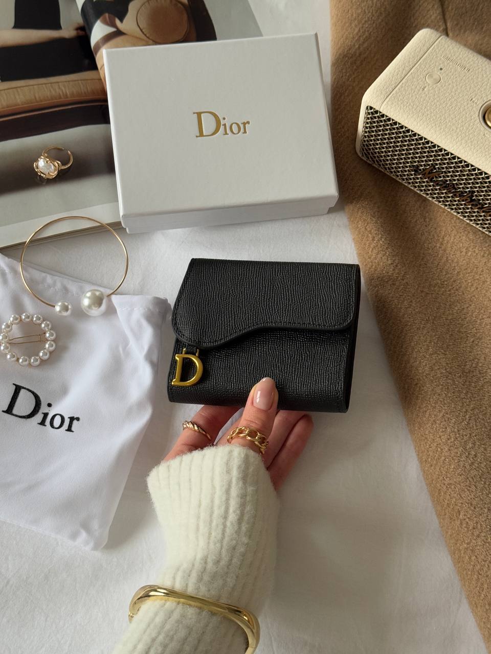 Dior Saddle Bloom card holder in black grained calfskin - 4