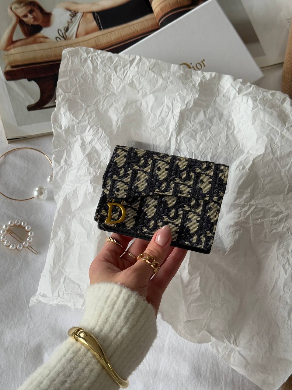 Dior Saddle Jasmine Gusset Card Holder Blue Dior Oblique Jacquard - 4