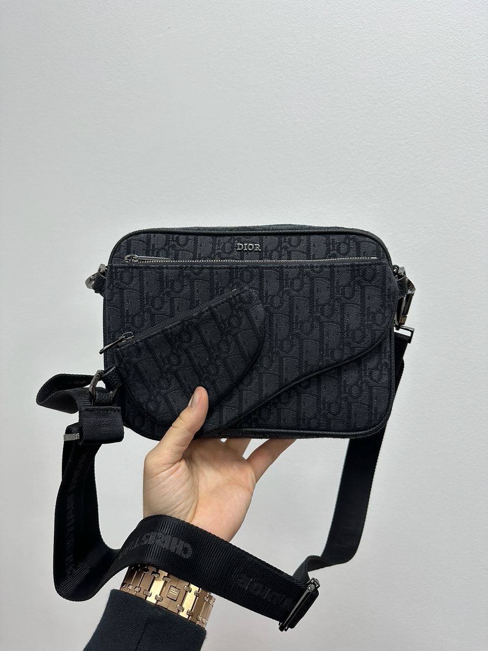 Dior Saddle Triple Pouch Black Oblique Jacquard - 4