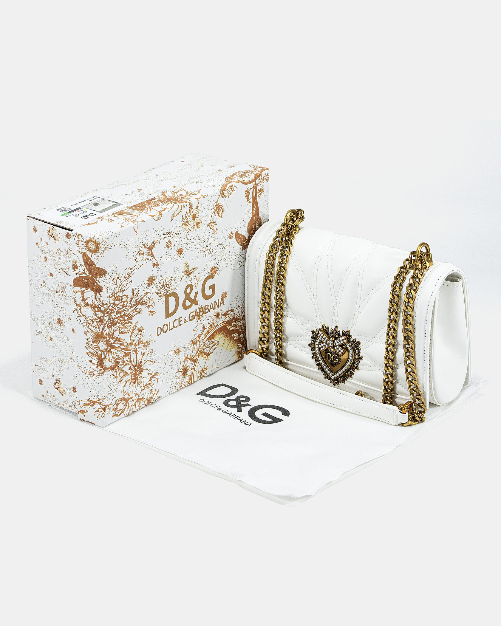 Dolce&amp;Gabbana Medium Devotion Bag in Quilted Nappa Leather White - 2