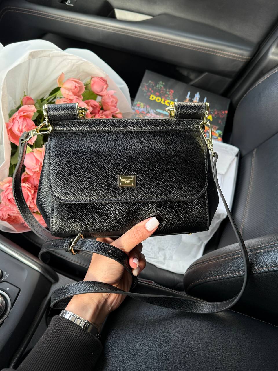 Dolce &amp; Gabbana Sicily Mini Textured-Leather Shoulder Bag in Light Black - 5