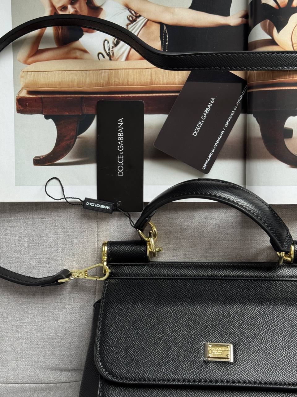 Dolce &amp; Gabbana Sicily Mini Textured Leather Top Handle Bag in Black - 10