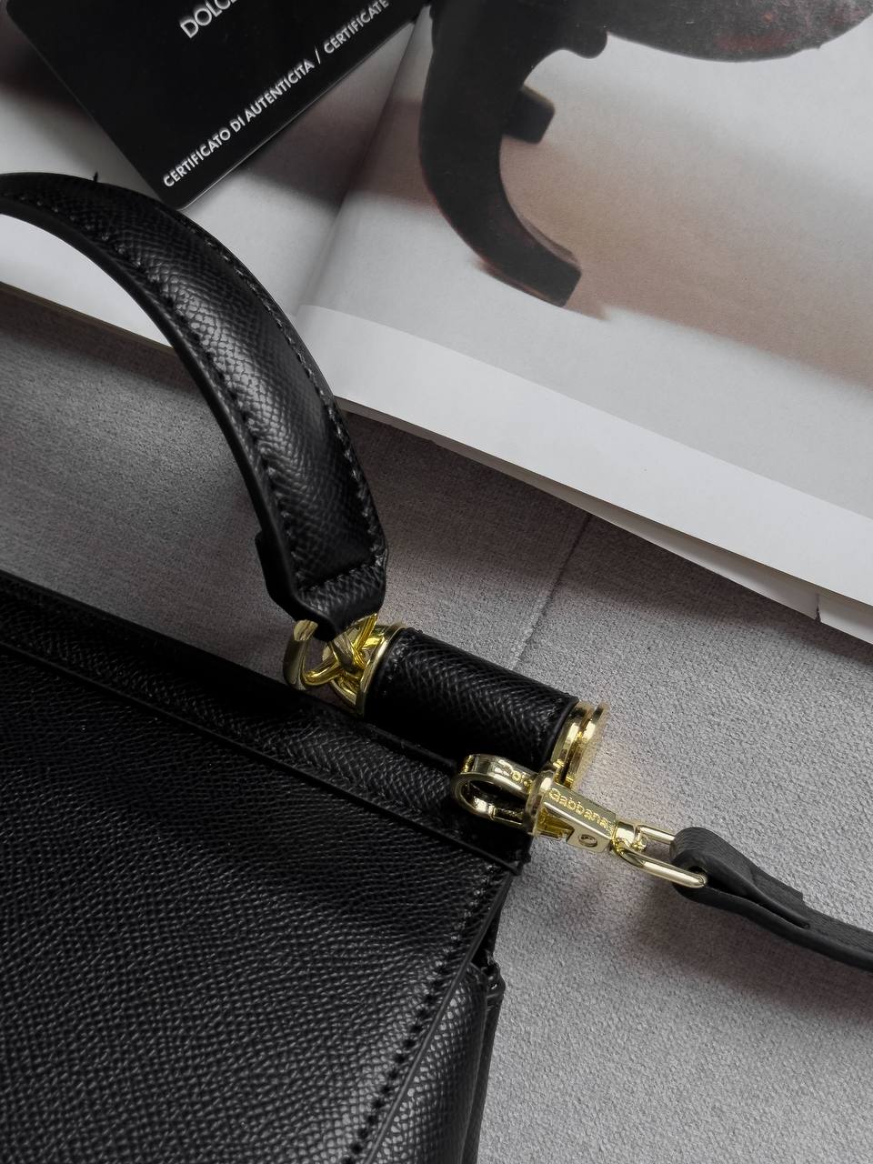 Dolce &amp; Gabbana Sicily Mini Textured Leather Top Handle Bag in Black - 11