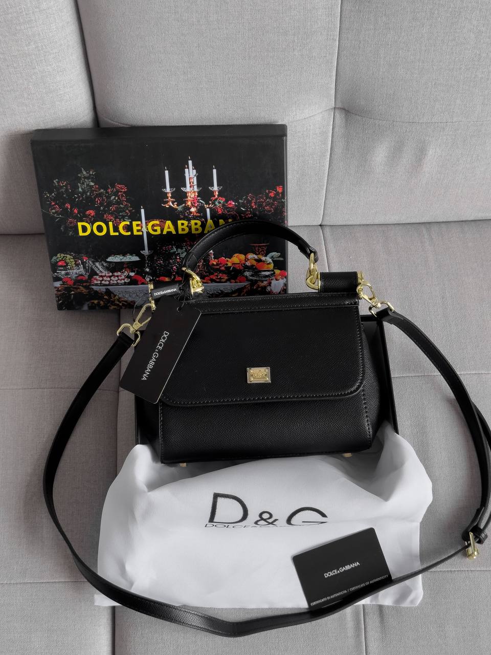 Dolce &amp; Gabbana Sicily Mini Textured Leather Top Handle Bag in Black - 2