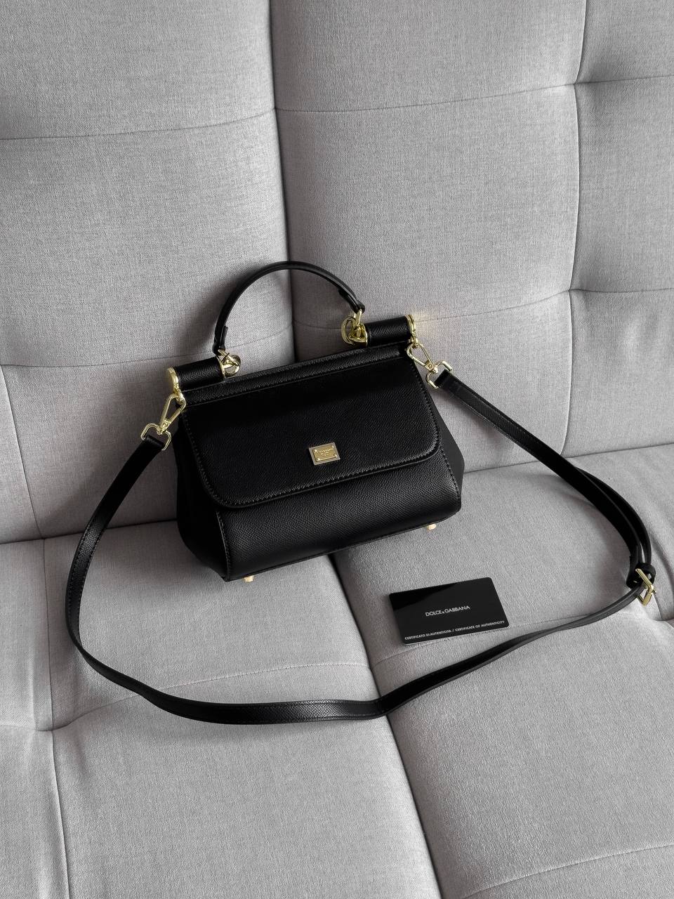 Dolce &amp; Gabbana Sicily Mini Textured Leather Top Handle Bag in Black - 3