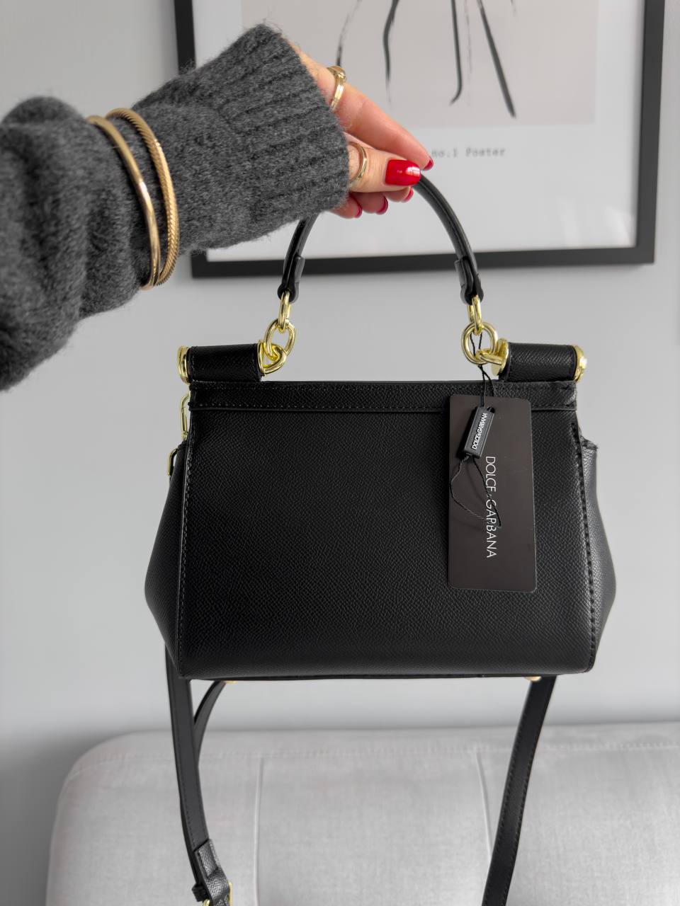 Dolce &amp; Gabbana Sicily Mini Textured Leather Top Handle Bag in Black - 6