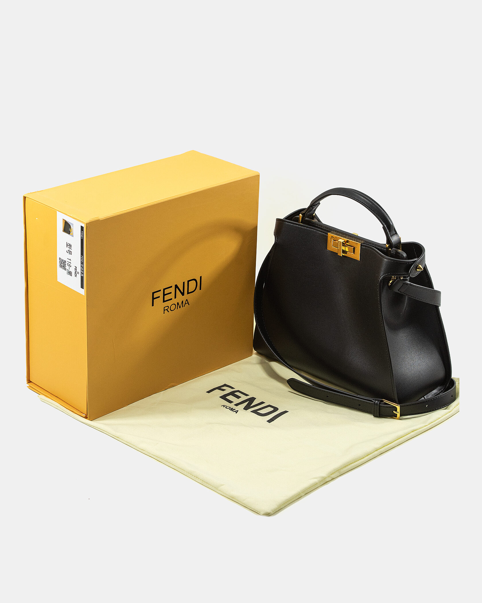 Fendi Black Leather Large Iconic Essentially Peekaboo Top Hand - 2