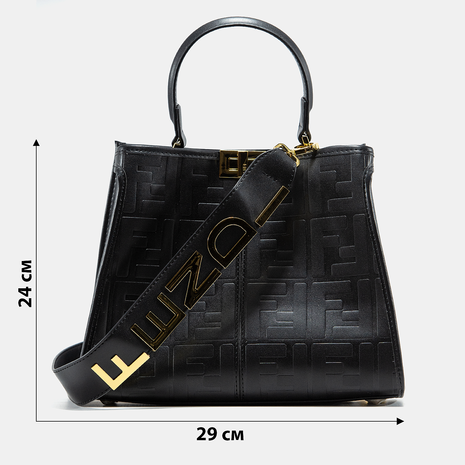 Fendi Black Leather Large Iconic Essentially Peekaboo Top Handl - 3